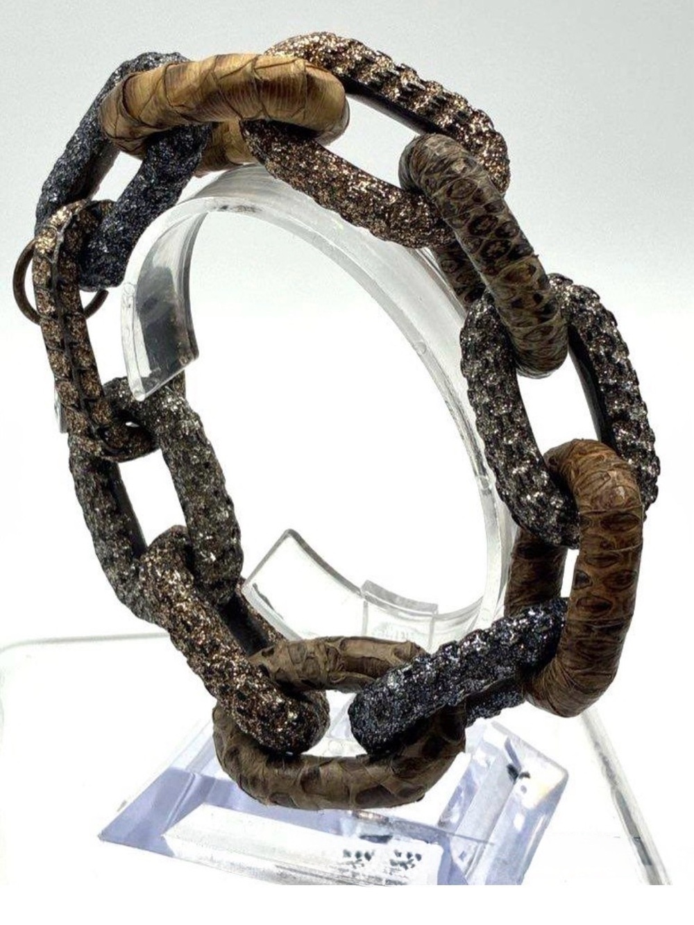 KMO Jewel Mixed‑Media Snakeskin & Metallic Link Bracelet